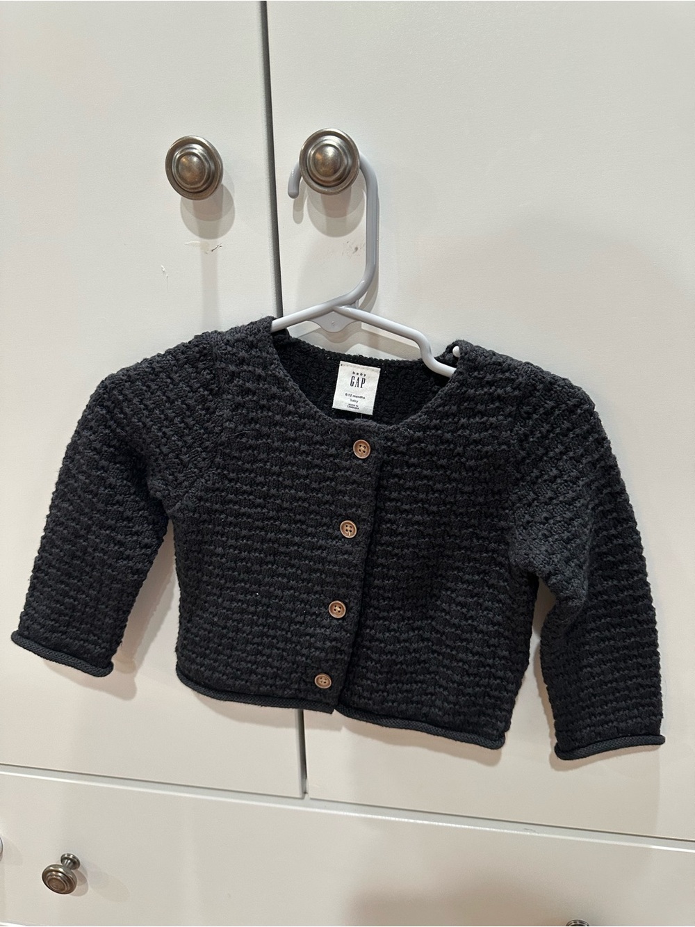 GAP Black Textured Knit Baby Cardigan with Wood Buttons